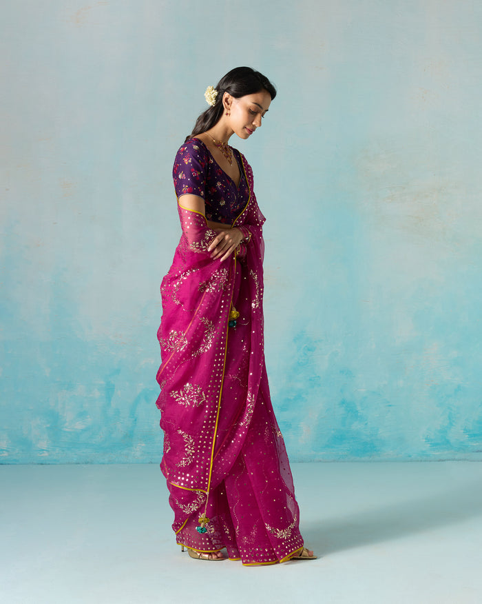 Milan Sari - Embroidered Mukaish Silk Organza
