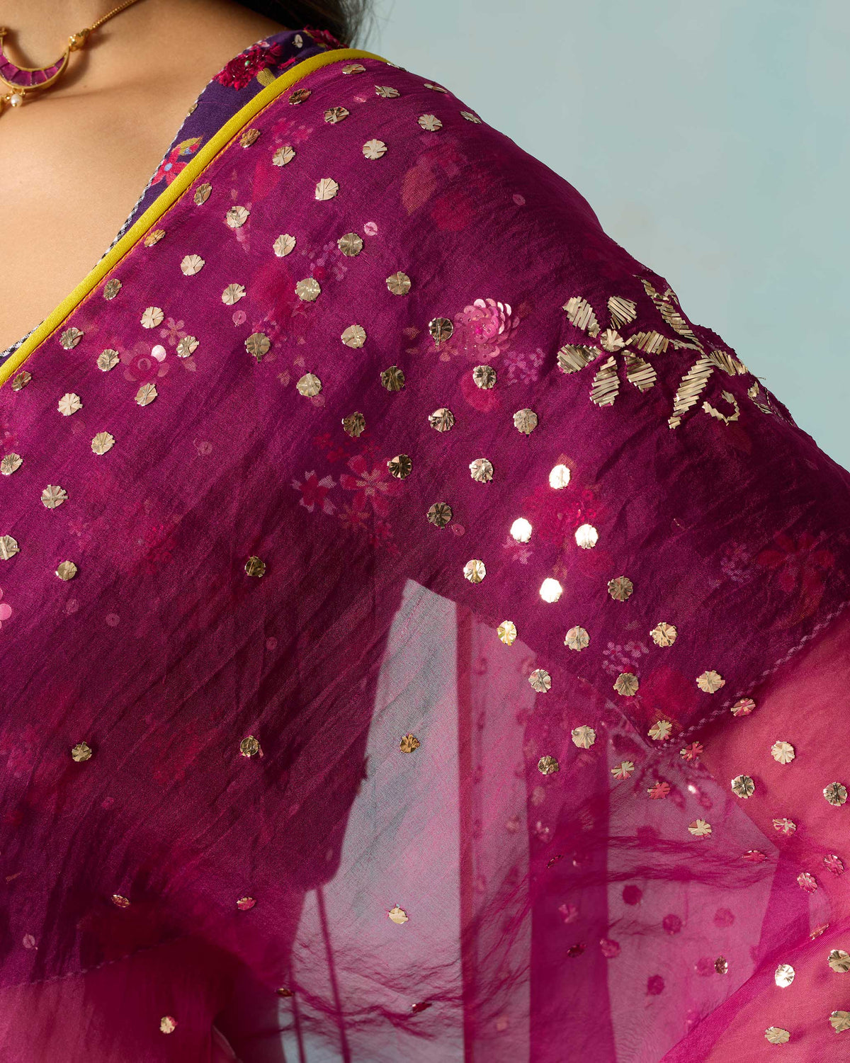 Milan Sari - Embroidered Mukaish Silk Organza