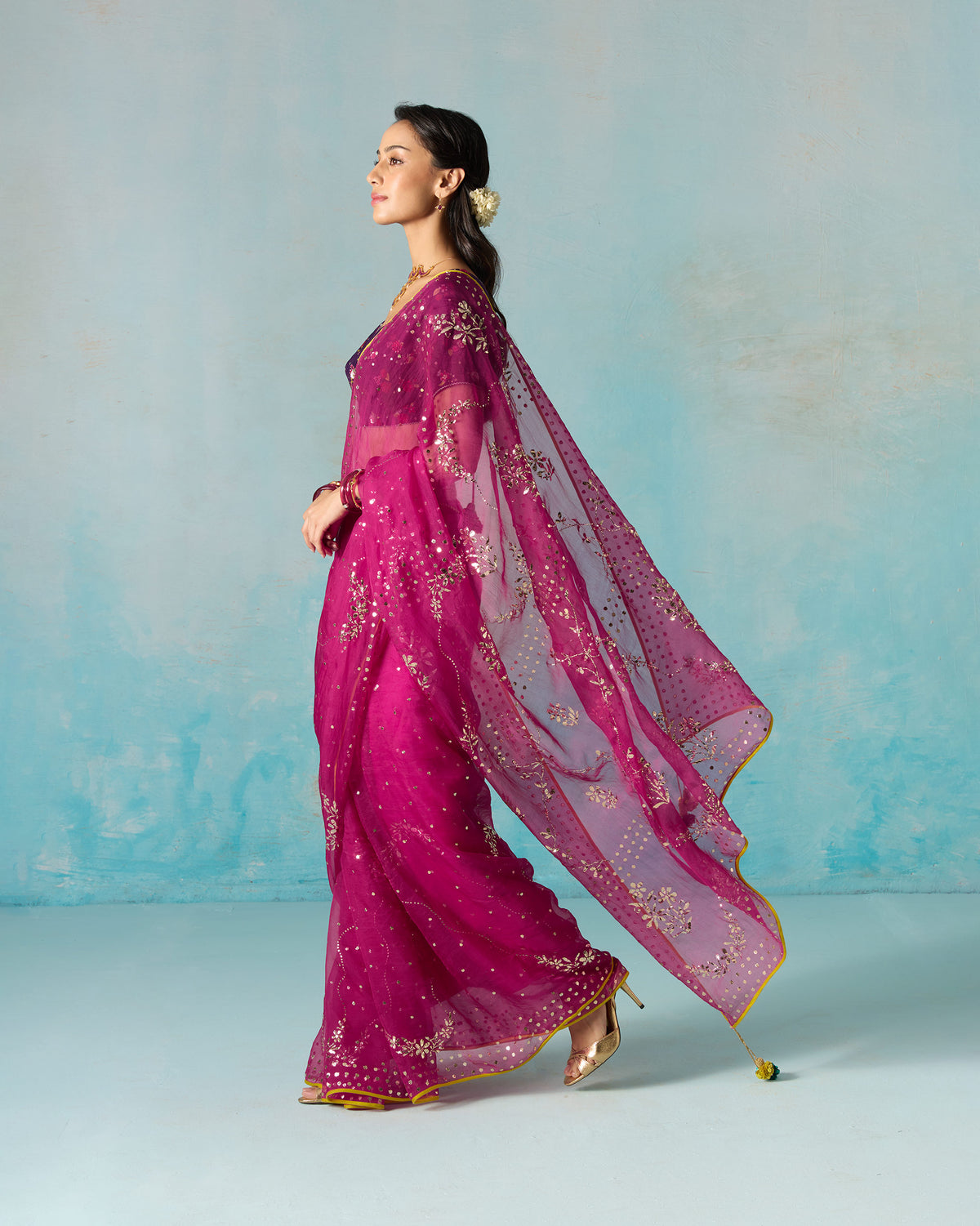 Milan Sari - Embroidered Mukaish Silk Organza
