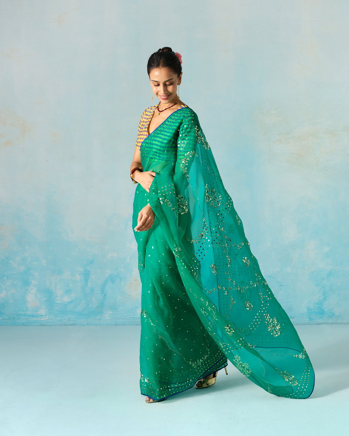 Shagun Sari - Embroidered Mukaish Silk Organza