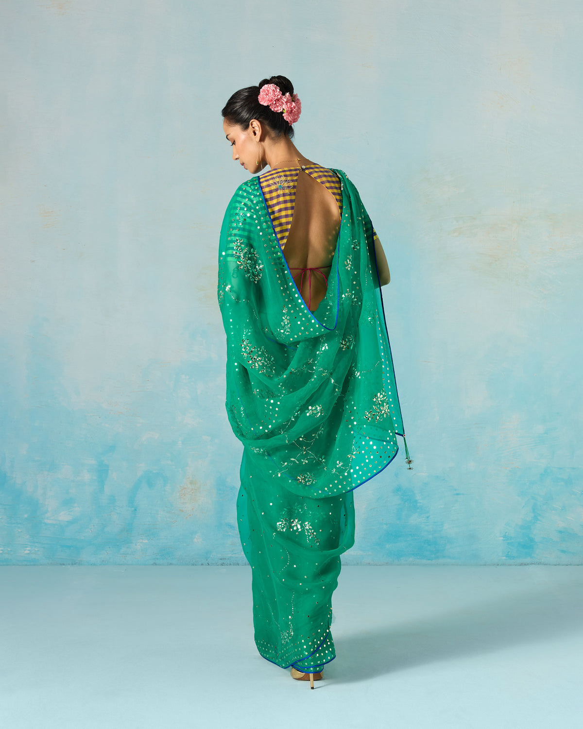 Shagun Sari - Embroidered Mukaish Silk Organza