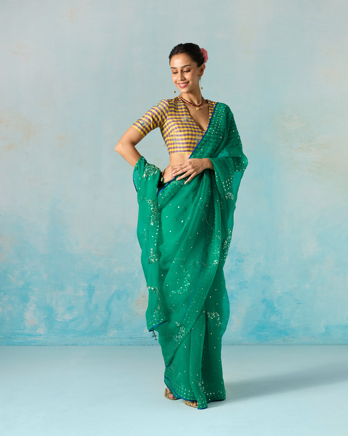 Shagun Sari - Embroidered Mukaish Silk Organza