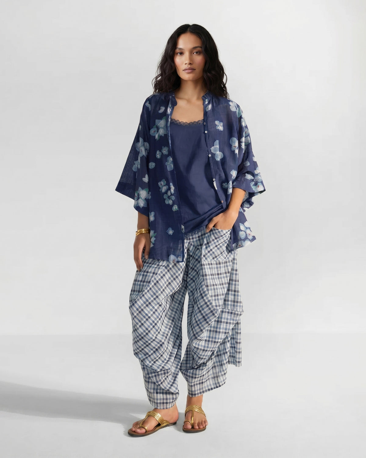 Lina Shirt with Slip - Blue & White Printed