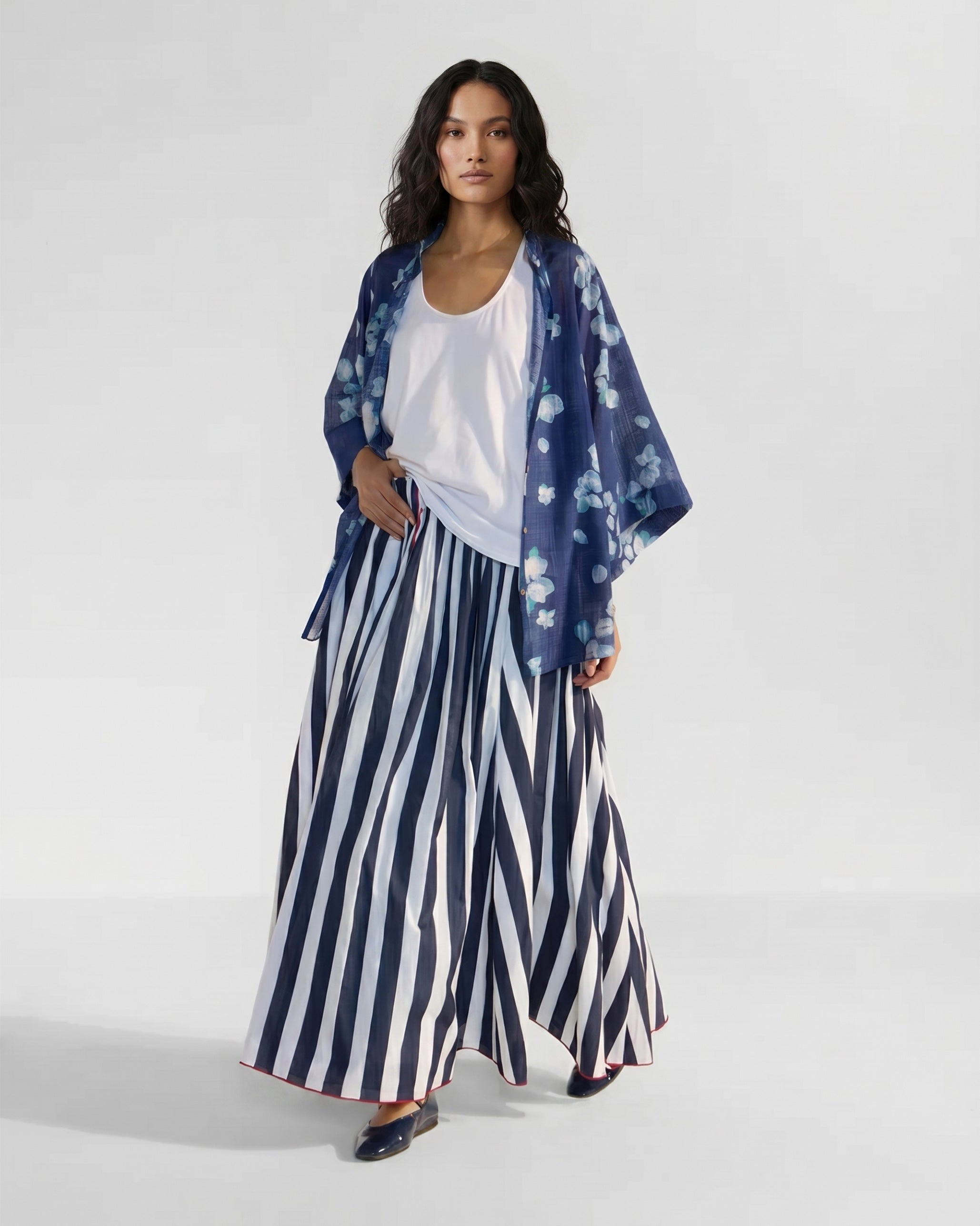 Lina Shirt with Slip - Blue & White Printed