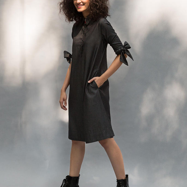 Bow Tie Shift Dress Charcoal
