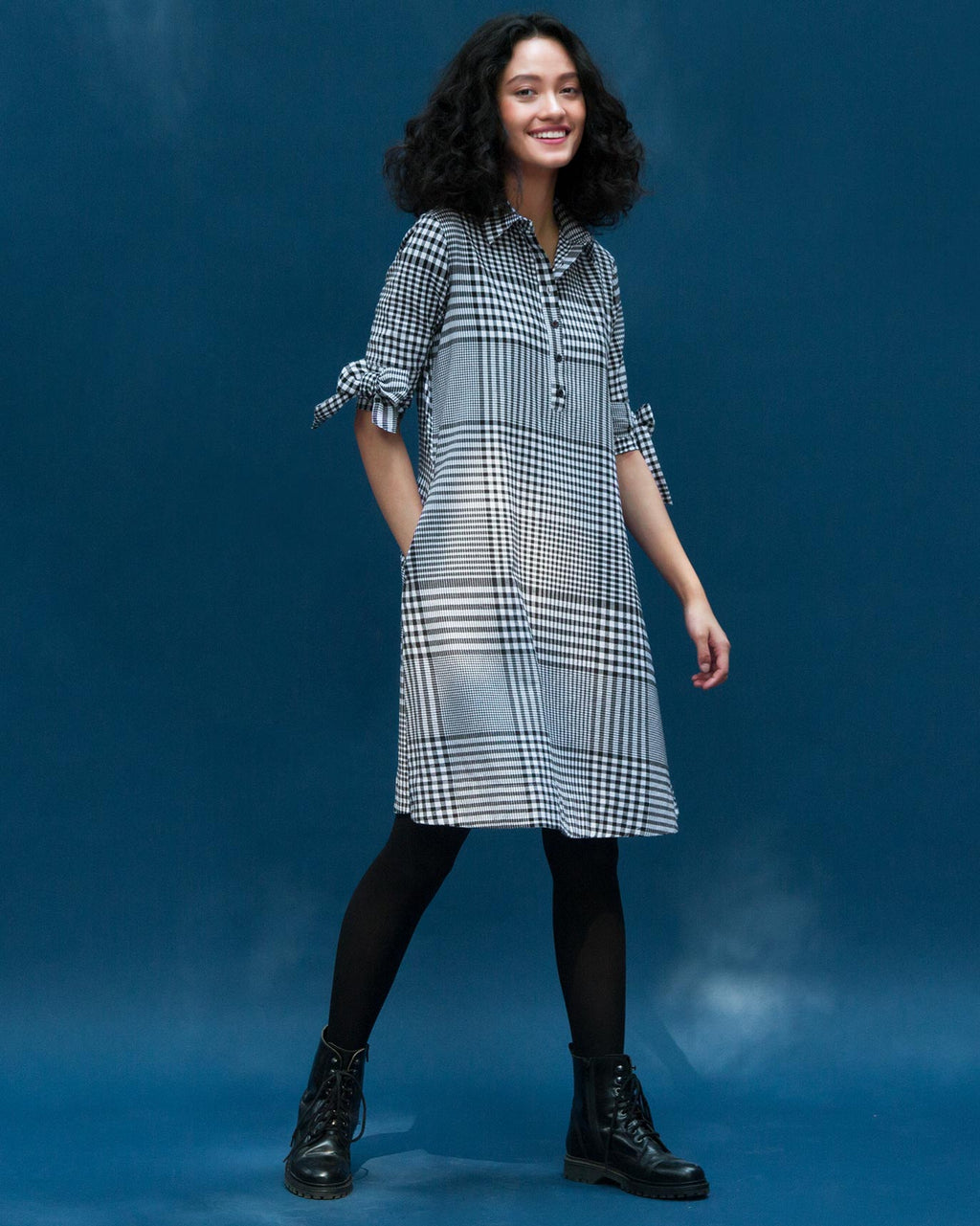 Checked shift dress discount