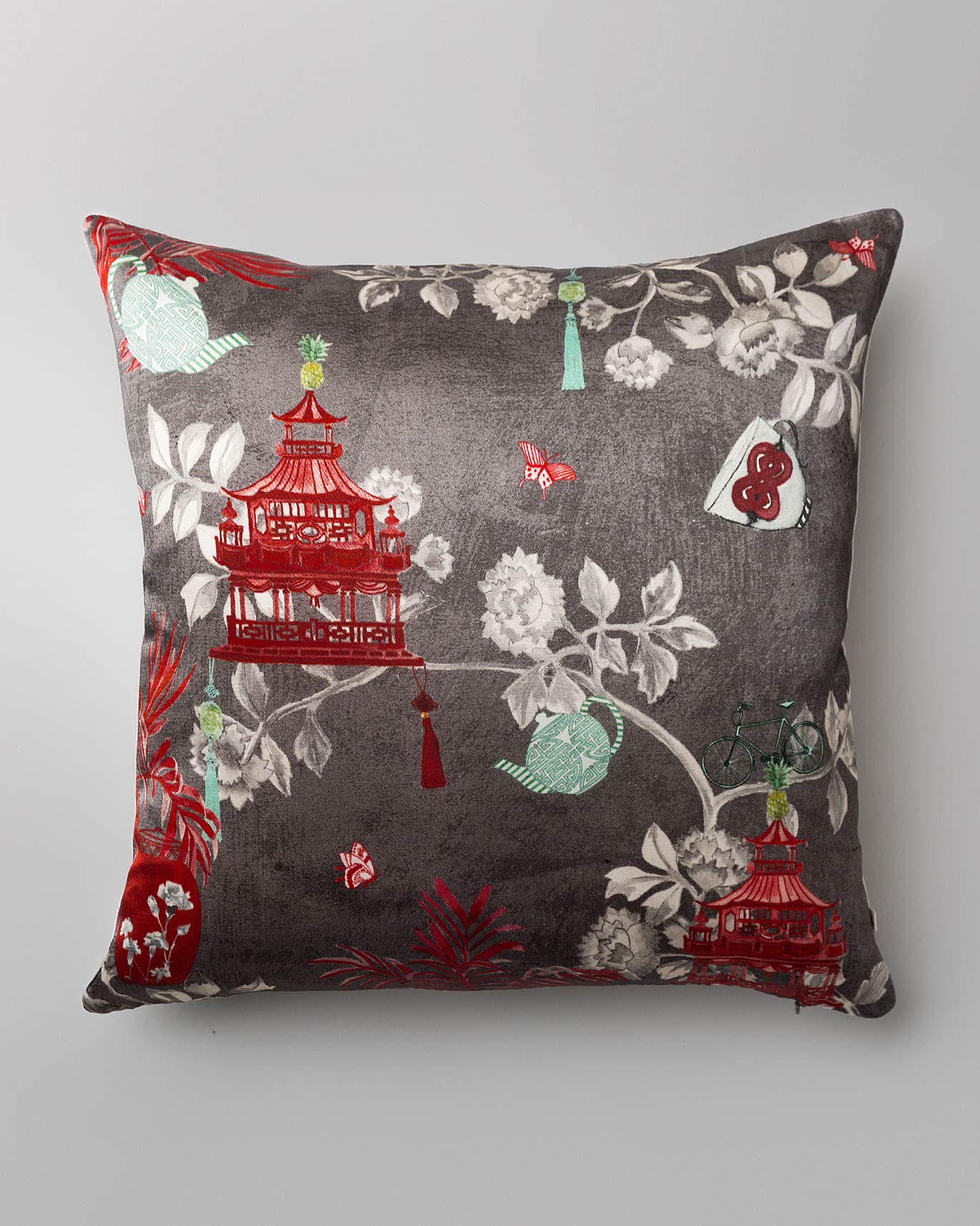 Chinoiserie Cushion Cover - Charcoal