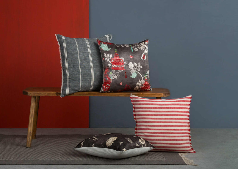 Chinoiserie Cushion Cover - Charcoal