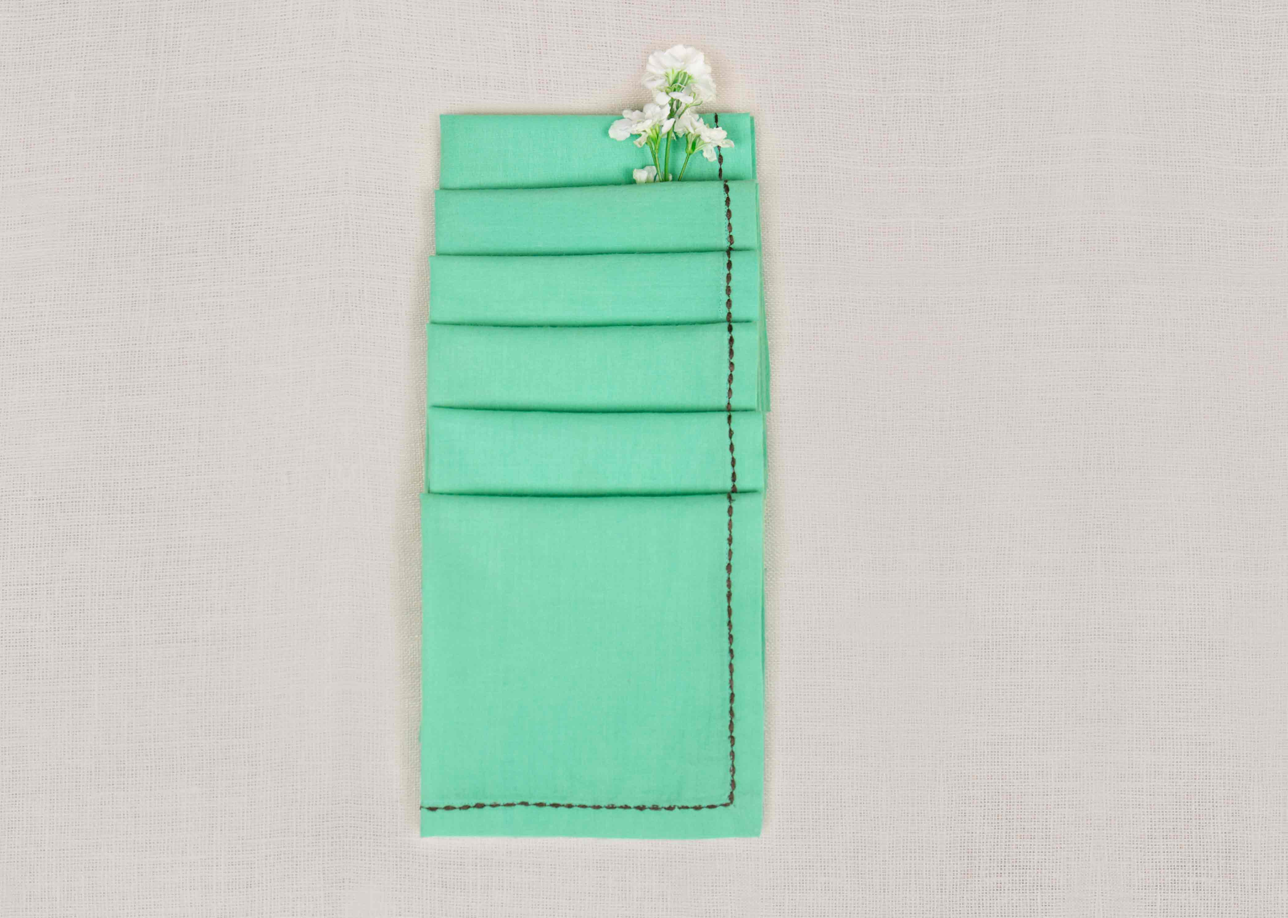 Verandah Dinner Napkins (Set of 6) - Aqua & Ivory