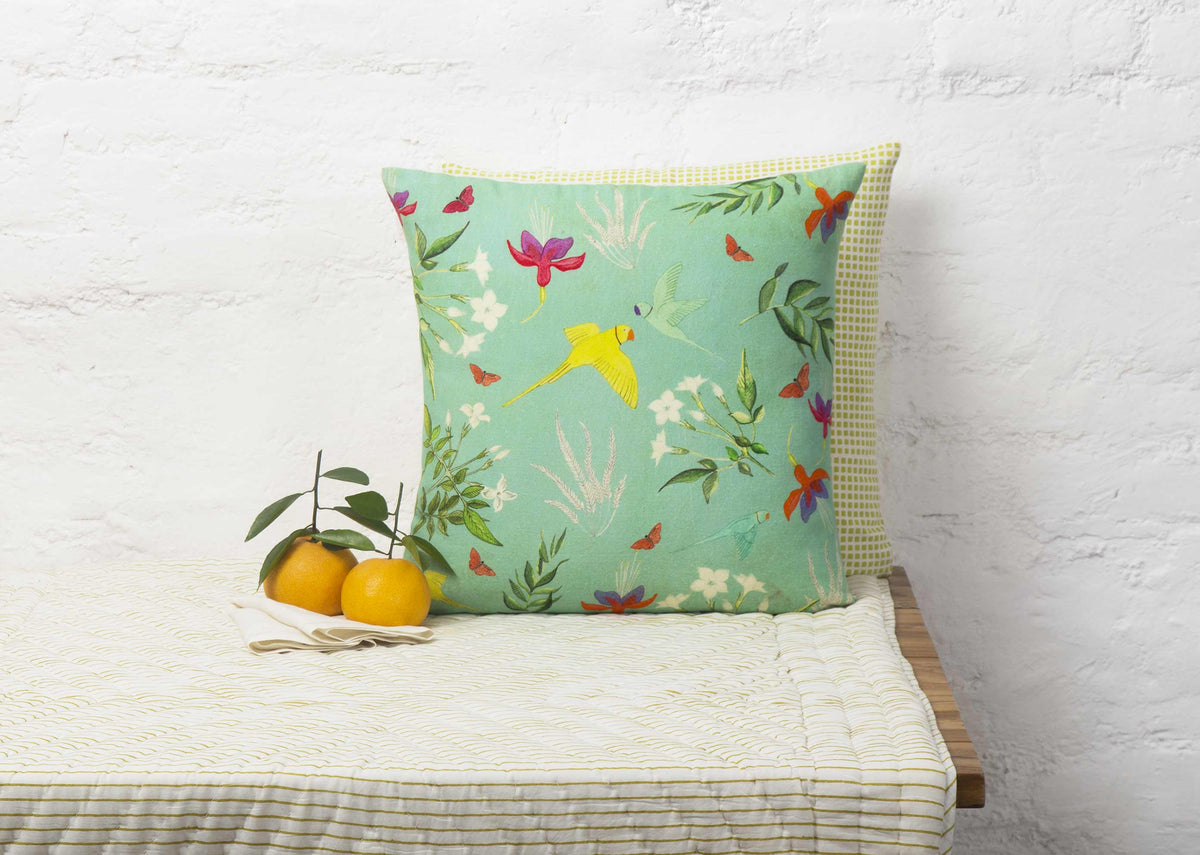 Verandah Botanical Cushion Cover - Aqua thumbnail 3