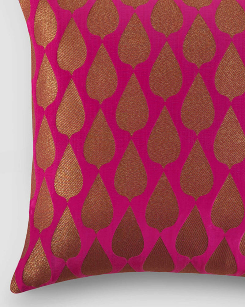 Pink Drop Brocade Cushion Cover