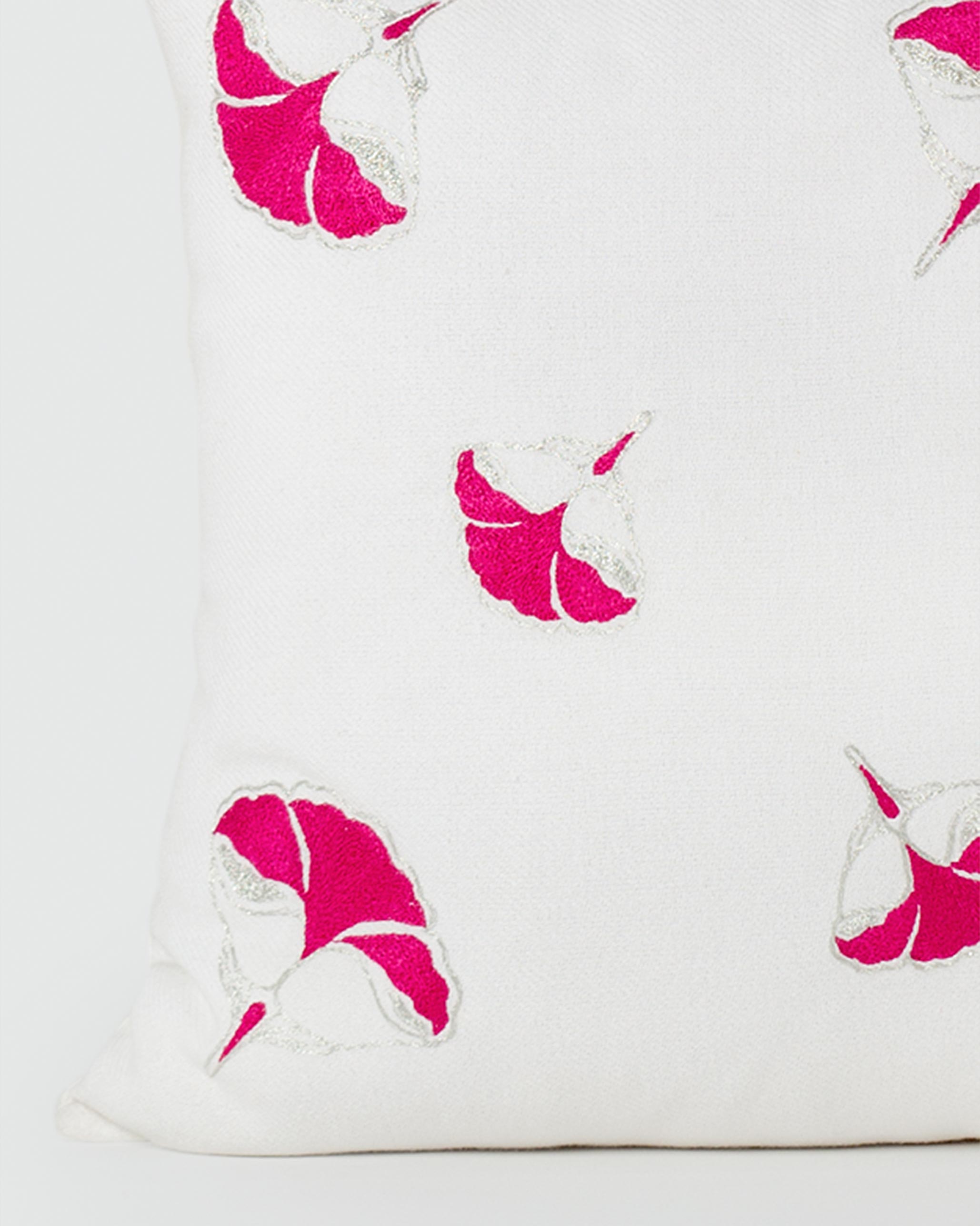 Frangipani Embroidered Cushion Cover - Fuchsia