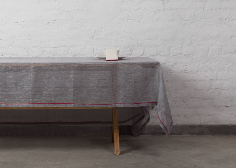Verandah Classic Table Cloth Large - Grey & Fuchsia
