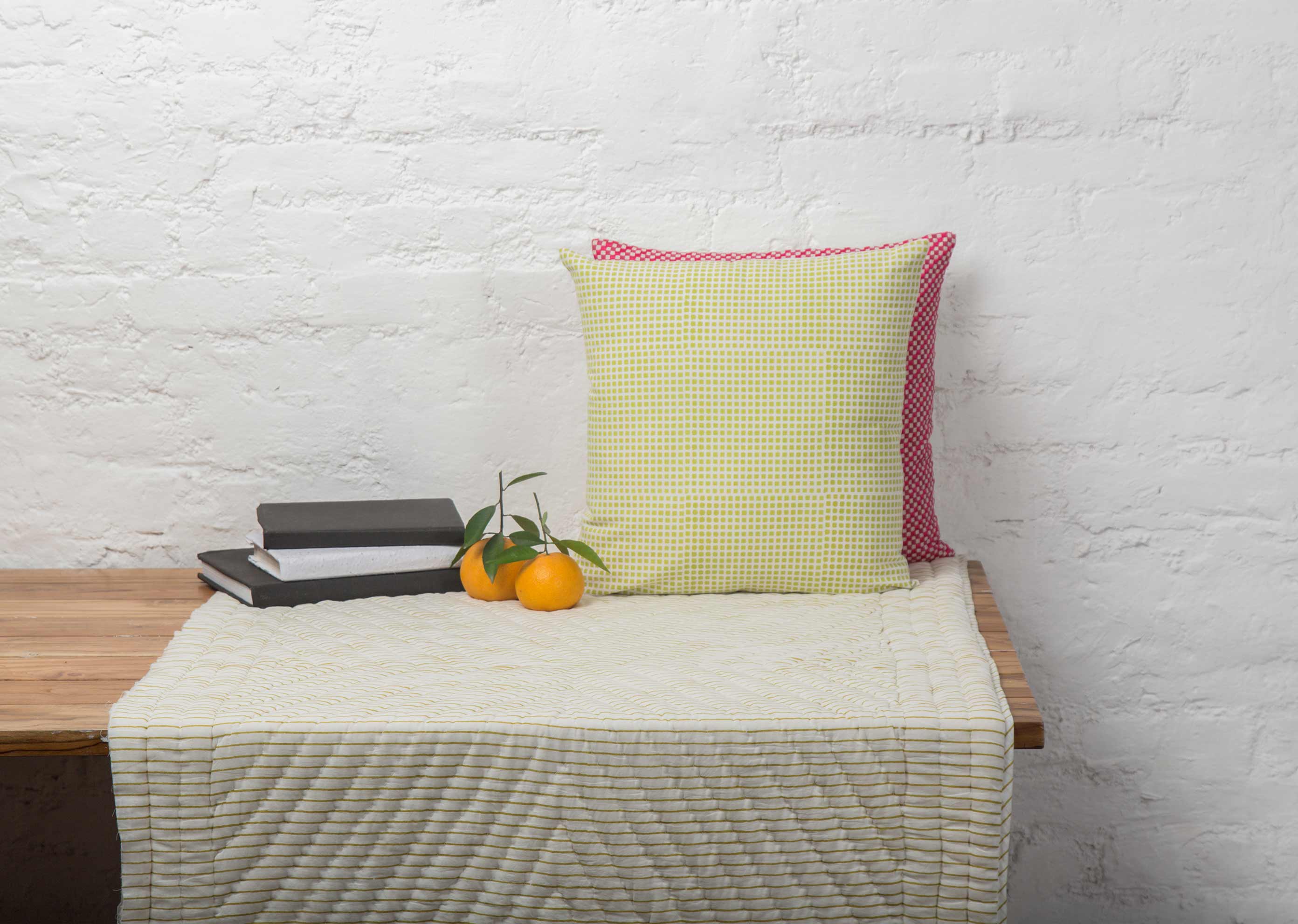 Verandah Checkered Block Cushion Cover - Lime