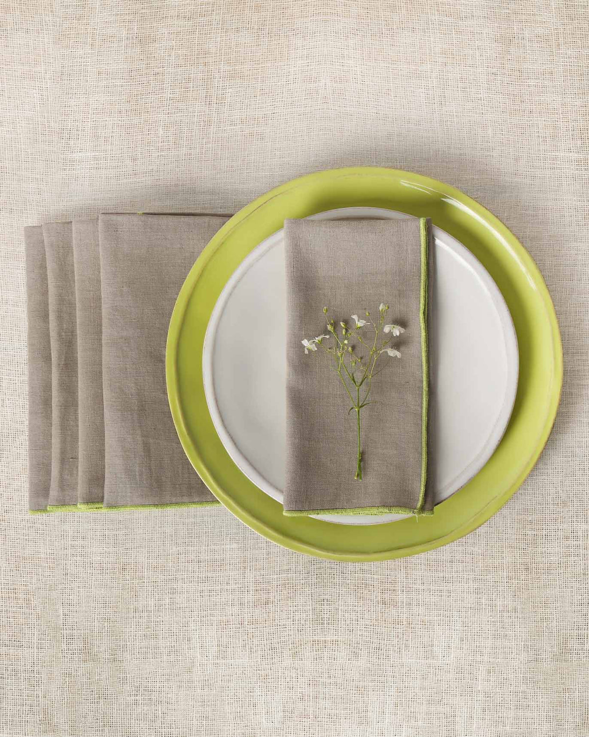 Verandah Dinner Napkins (Set of 6) - Grey & Lime thumbnail 2