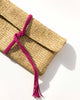 Raffia Flap Clutch - Fuchsia