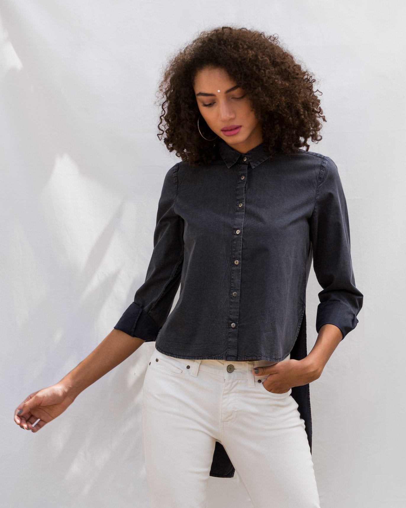 High Low Placket Top - Blue