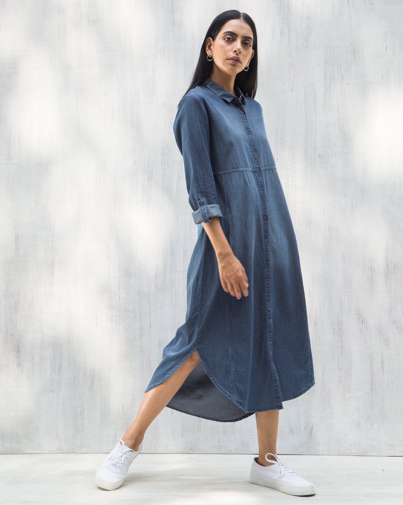 Pristine Long Shirt Dress - Blue