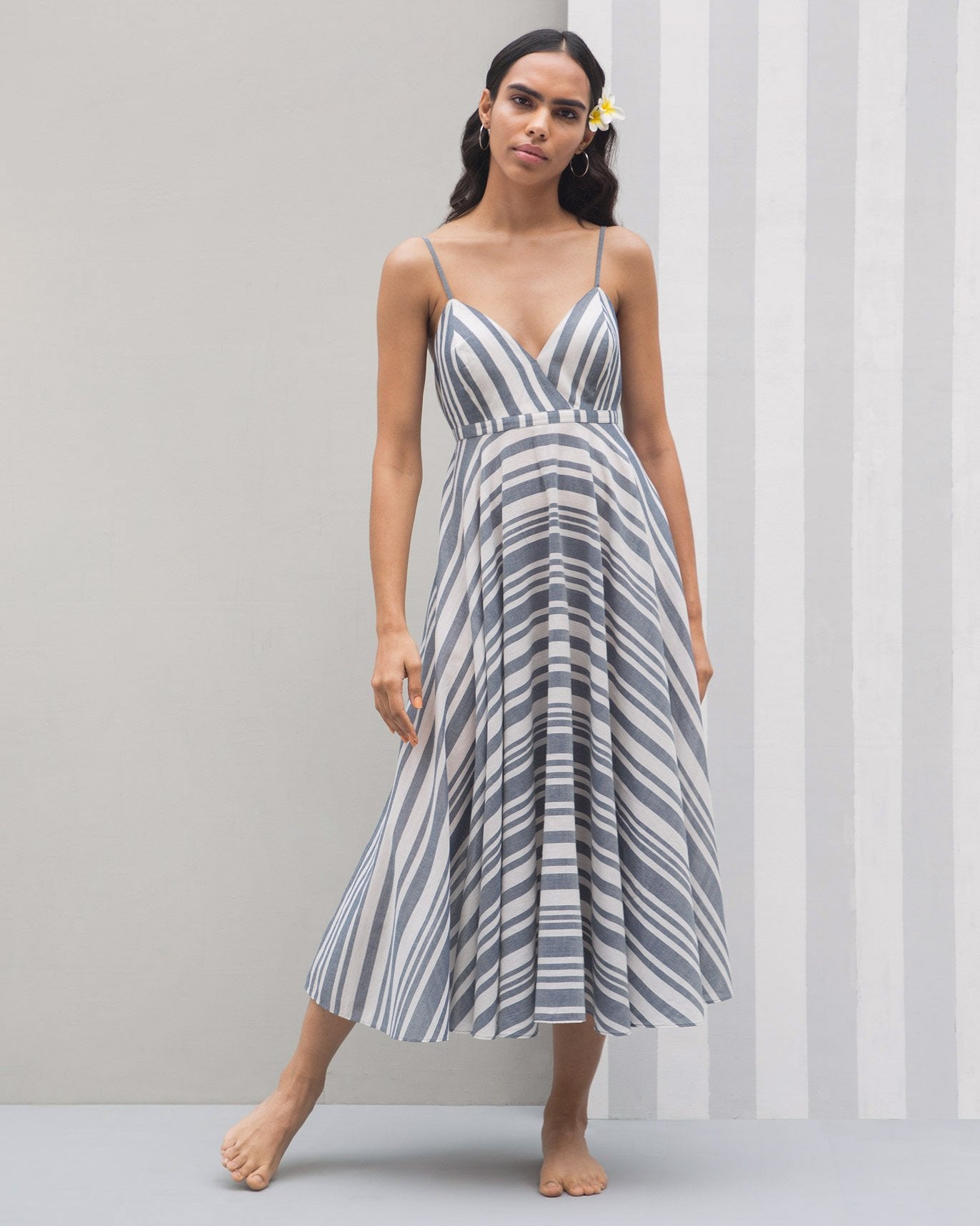 Empire Maxi Stripe Dress - Blue