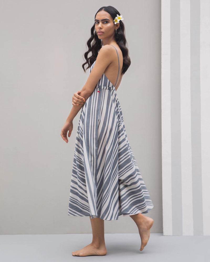 Empire Maxi Stripe Dress - Blue