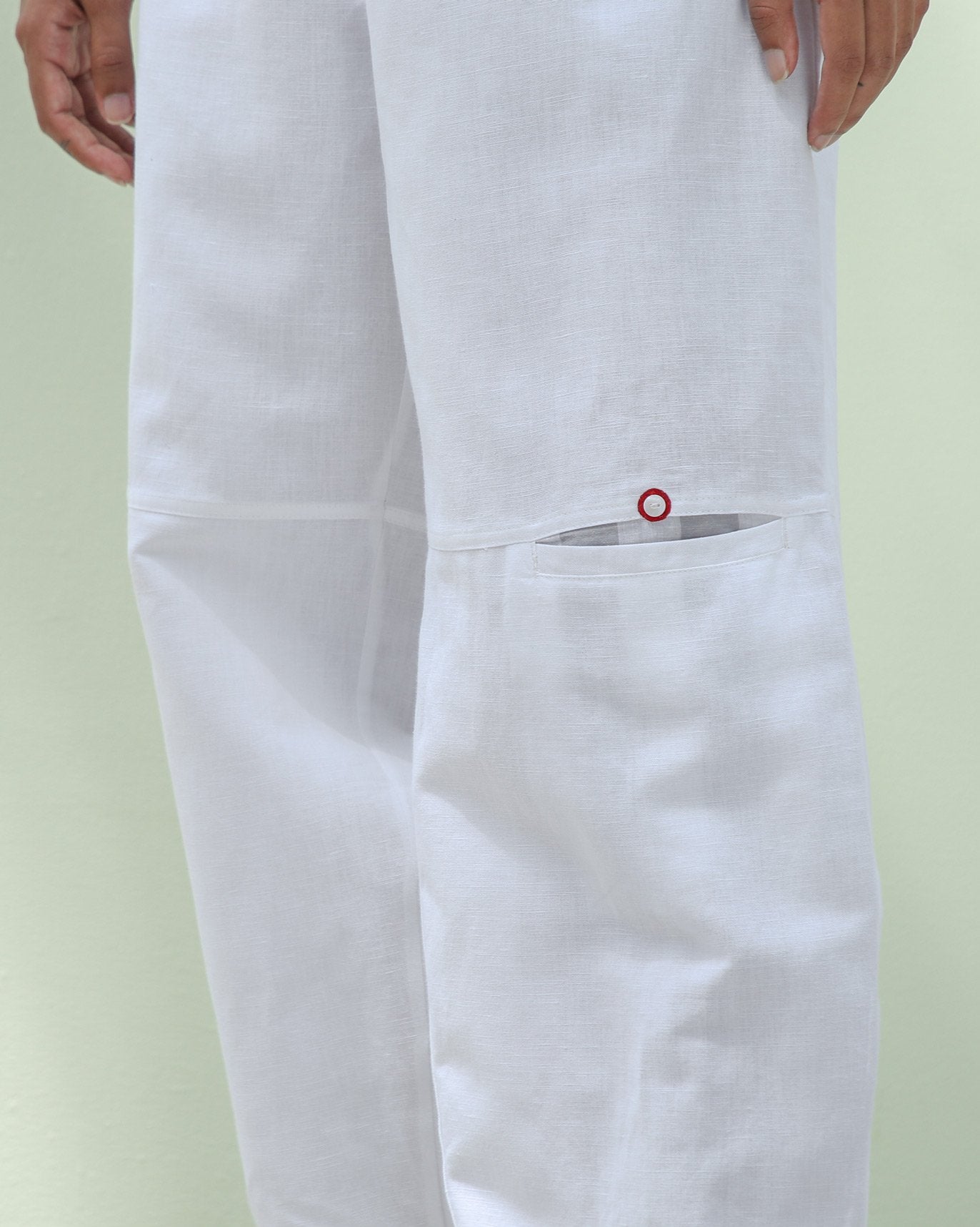 Knee Pocket Pants - White & Grey