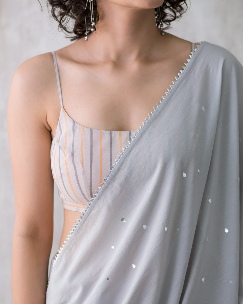 Teardrop Cotton Sari - Grey