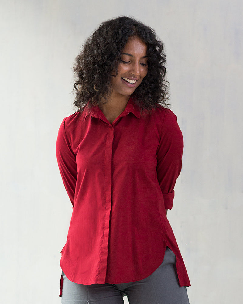 Cantonese Collar Top - Red