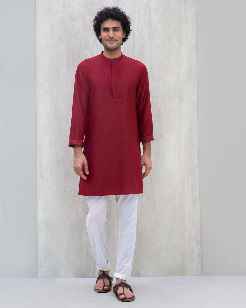Front Pleat Kurta - Red