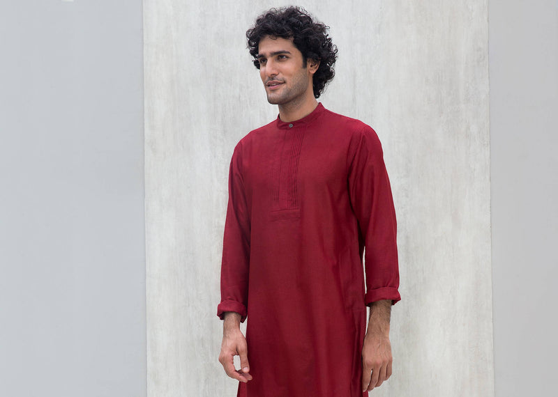 Front Pleat Kurta - Red