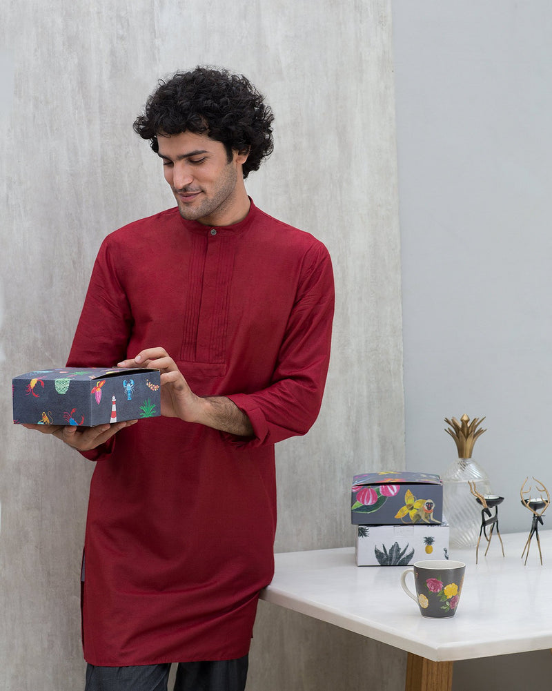 Front Pleat Kurta - Red