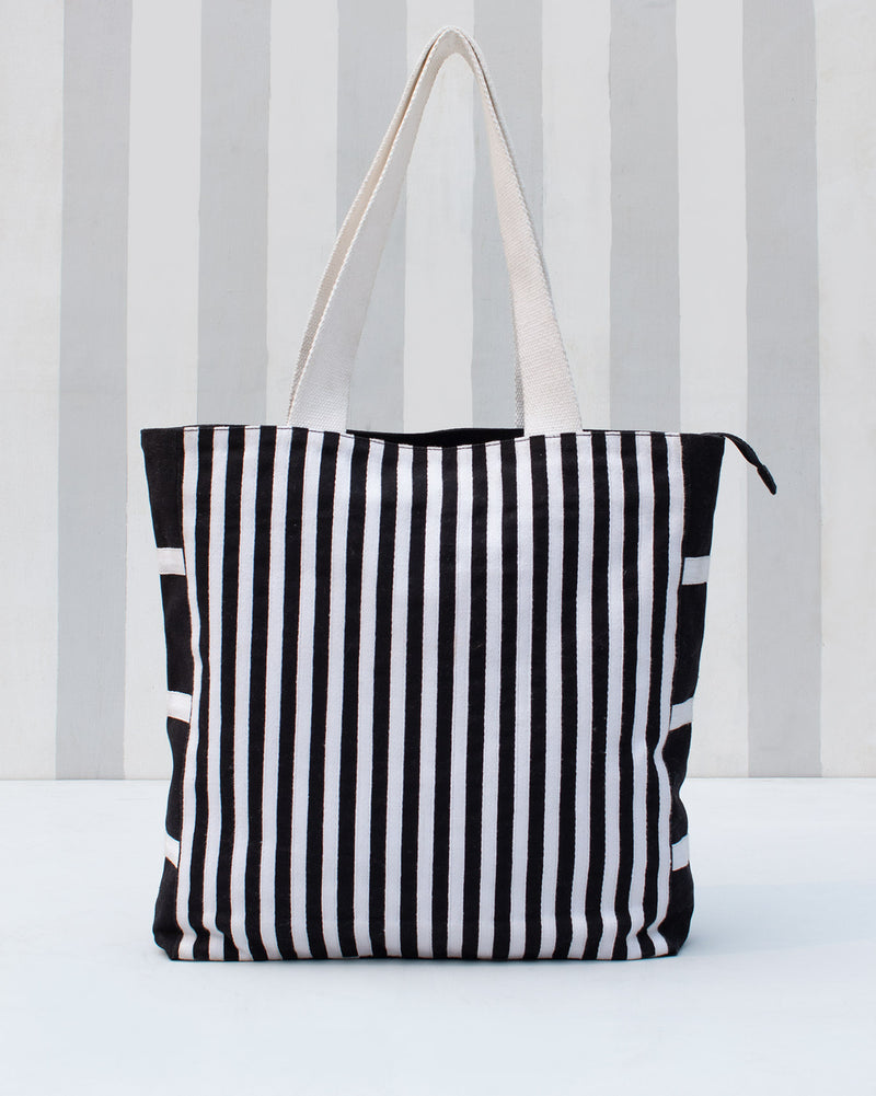 Stripe Tall Tote - Black & White