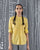 Mandarin Stripe Collar Top - Yellow & Grey