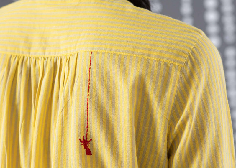 Mandarin Stripe Collar Top - Yellow & Grey