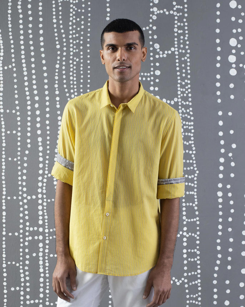 Bias Placket Stripe Shirt - Yellow & Grey