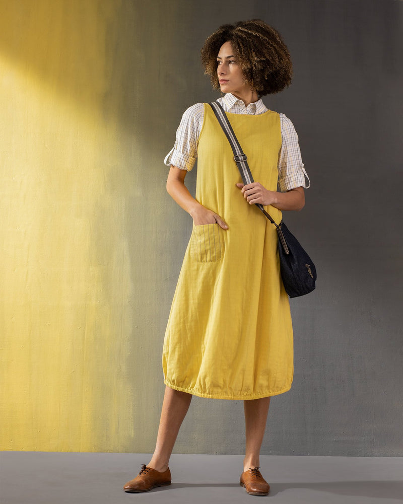 Transit Long Sleeve Dress - Yellow & White