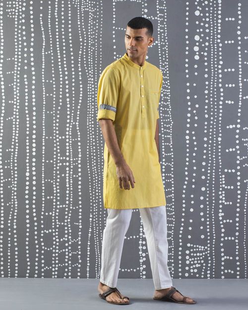Pondicherry Stripe Kurta - Yellow & Grey