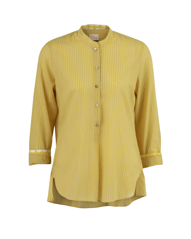 Mandarin Stripe Collar Top - Yellow & Grey