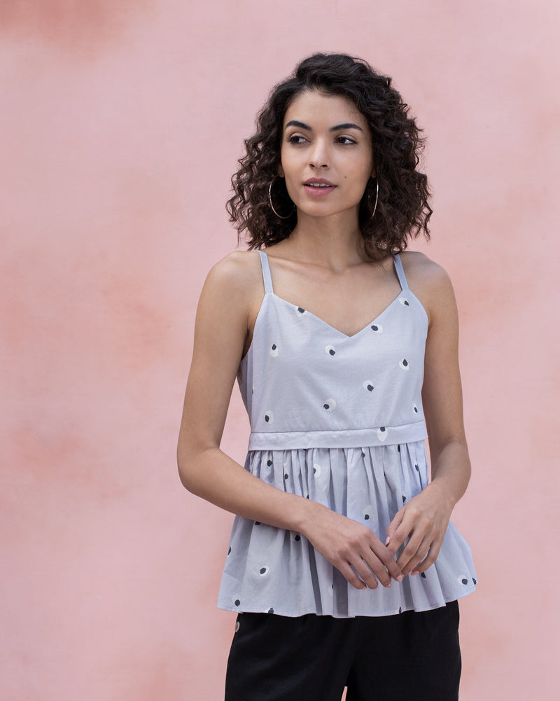 Strappy Flounce Top - Soft Grey