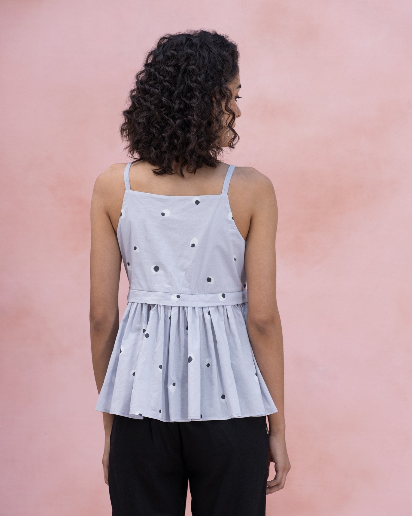 Strappy Flounce Top - Soft Grey