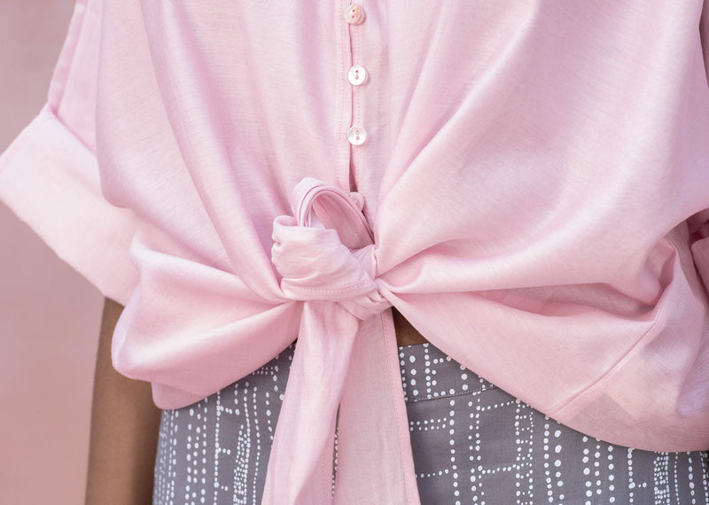 V-Neck Front Knot Top - Pink