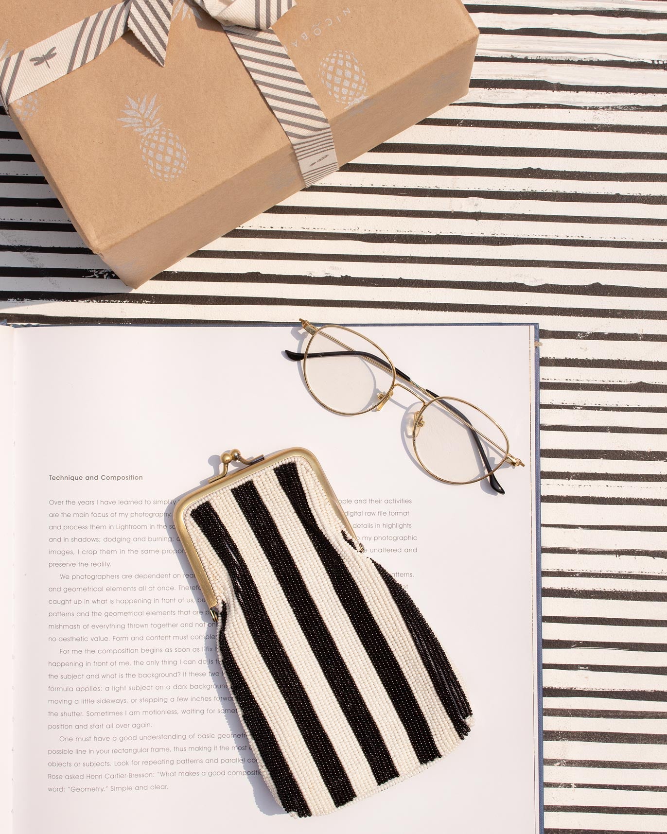 Hana Spectacle Stripe Case - Black & White