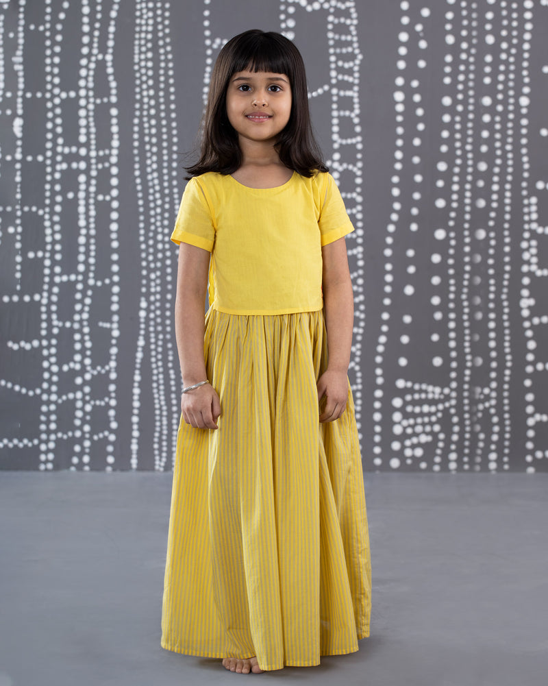 Little Double Yoke Stripe Dress - Yellow & Grey
