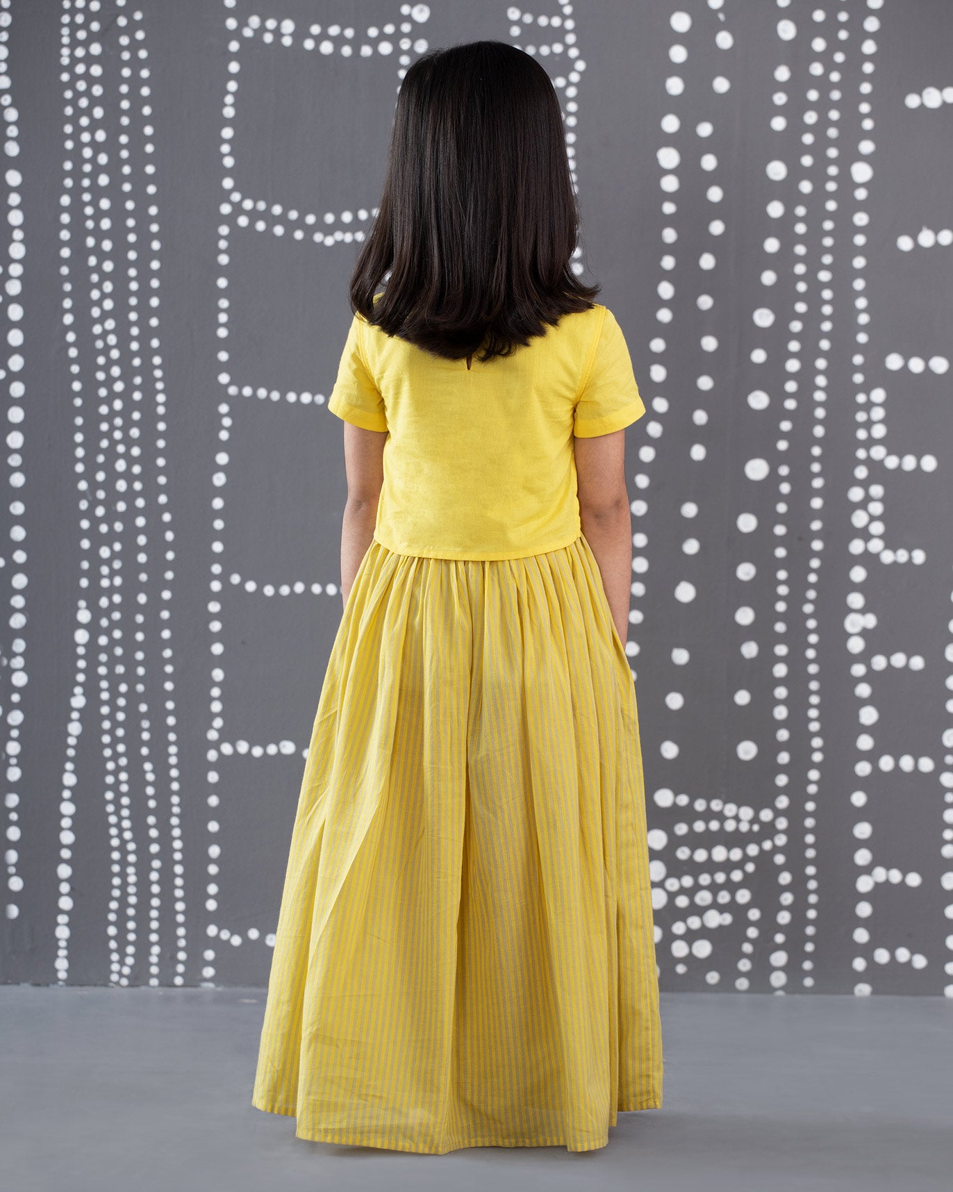 Little Double Yoke Stripe Dress - Yellow & Grey