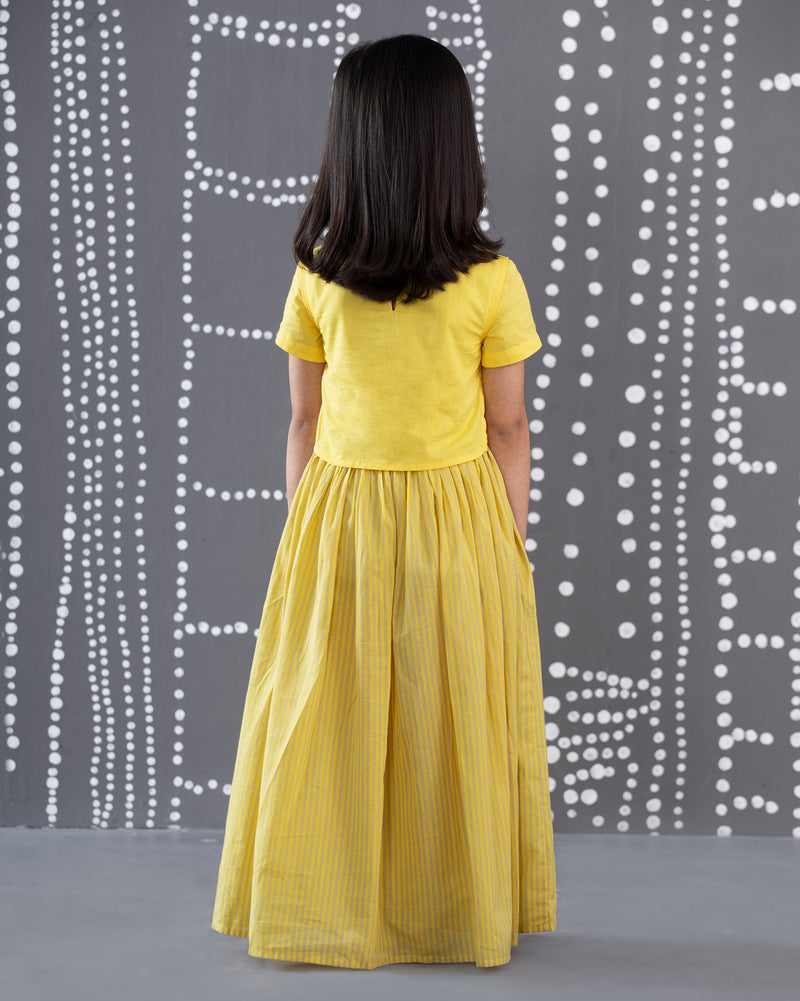 Little Double Yoke Stripe Dress - Yellow & Grey