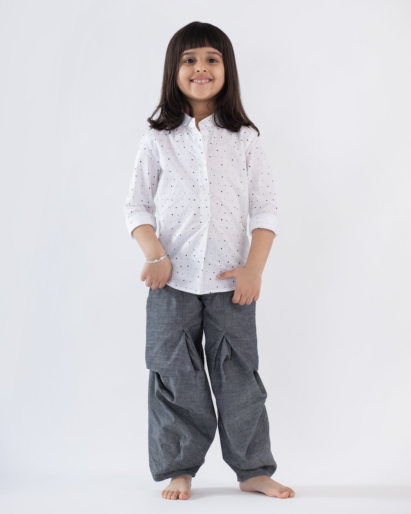 Little Mandarin Collar Top - White & Black