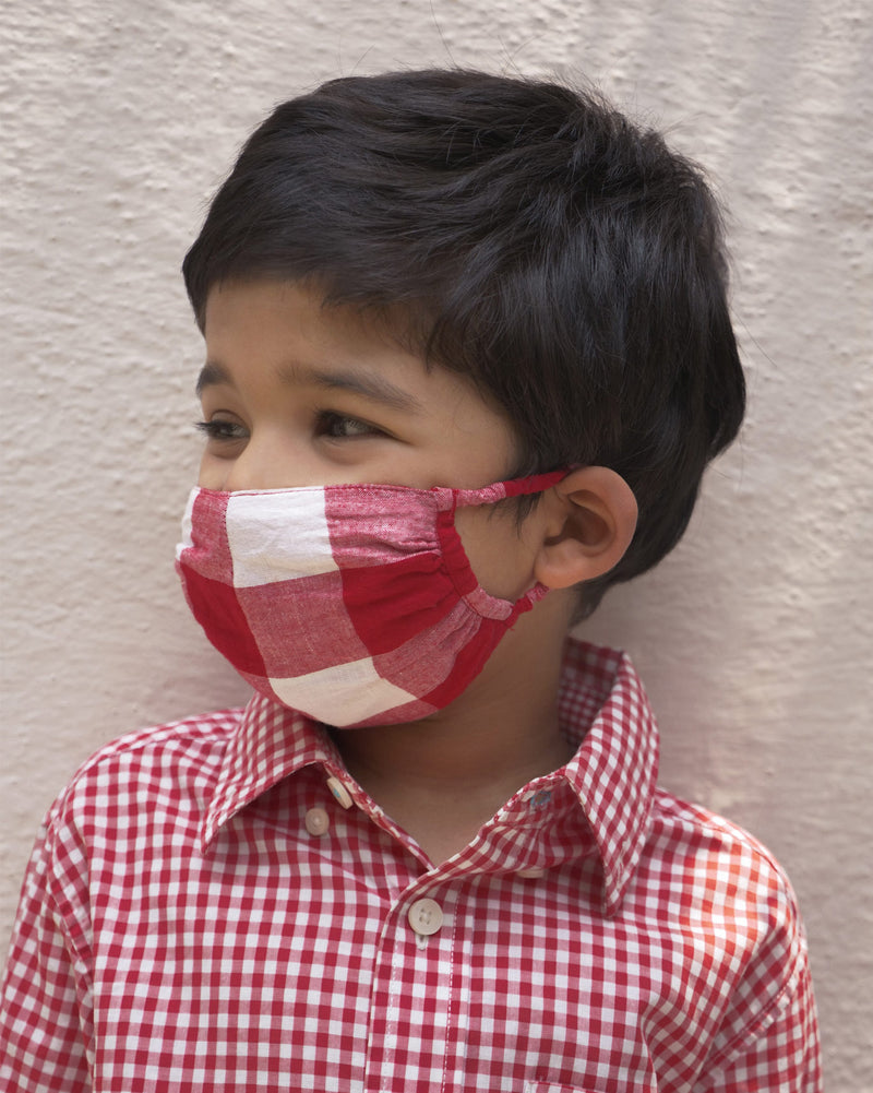 Little Stripey Check Mask Set - Red