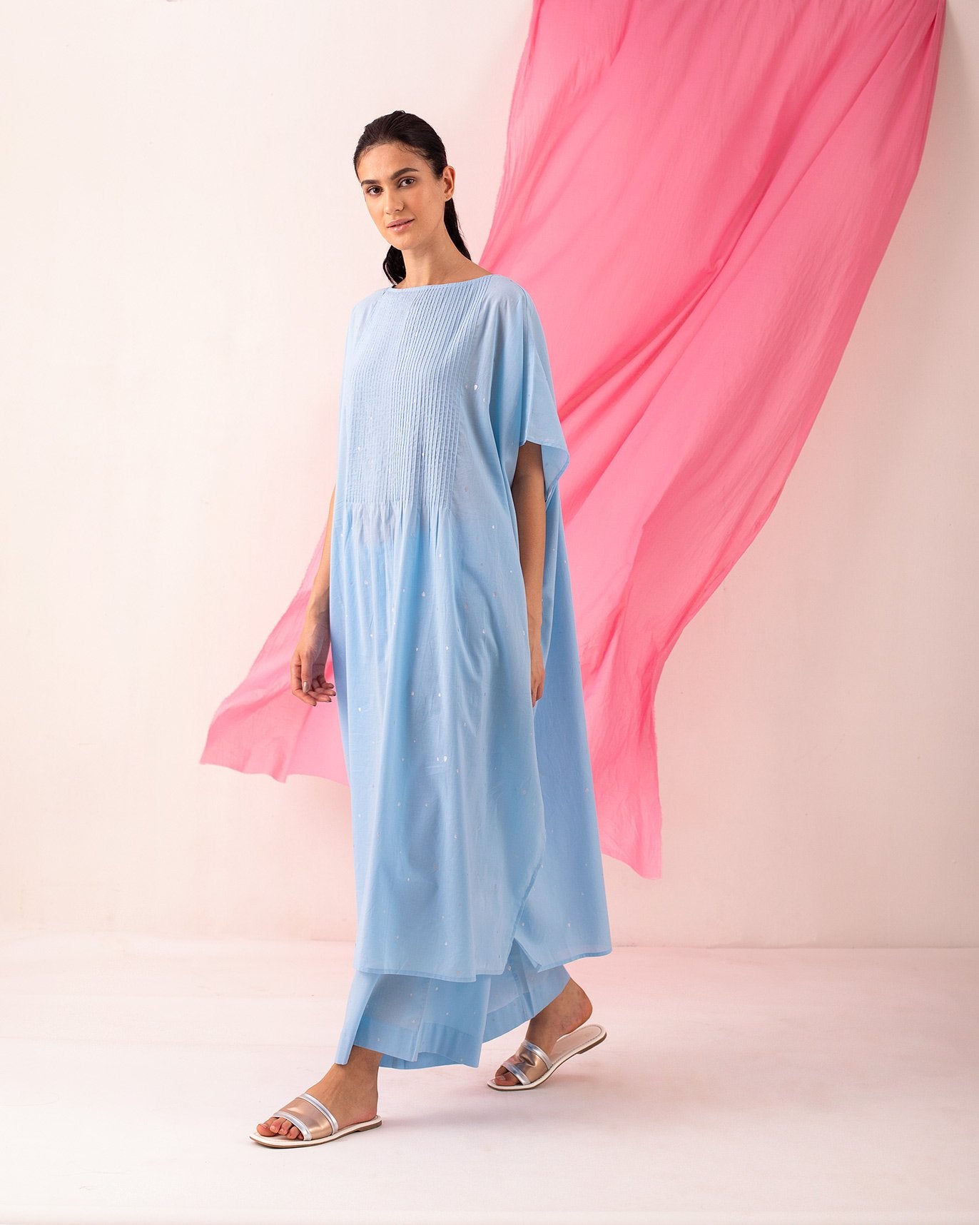 Pintuck Kaftan Dress - Blue