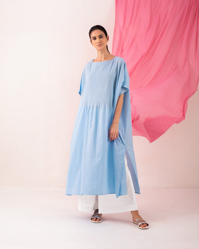Pintuck Kaftan Dress - Blue