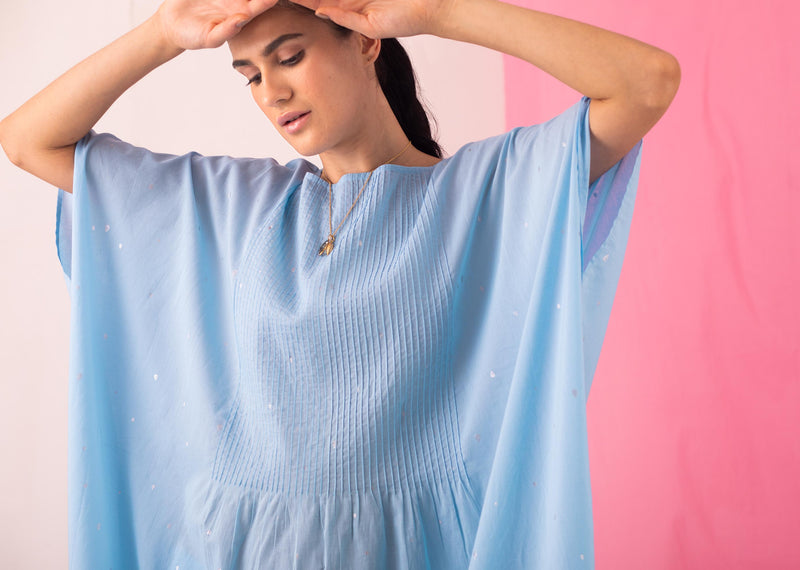 Pintuck Kaftan Dress - Blue