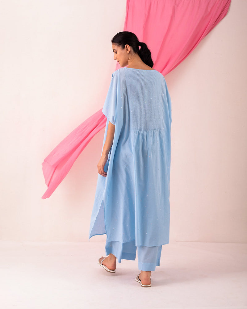 Pintuck Kaftan Dress - Blue